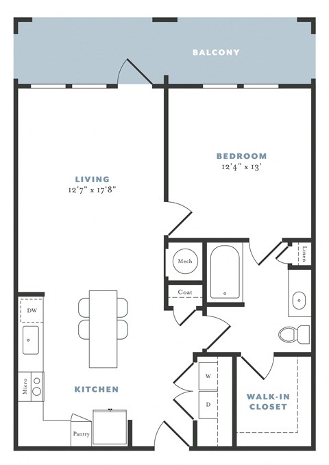 Floor plan for 1 bed, 1 bath, 815 sqft